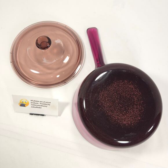 Corning Ware Pyrex Vision Bundle #322 Mixing Bowl Teflon Saucpan Cranberry - Picture 4 of 7